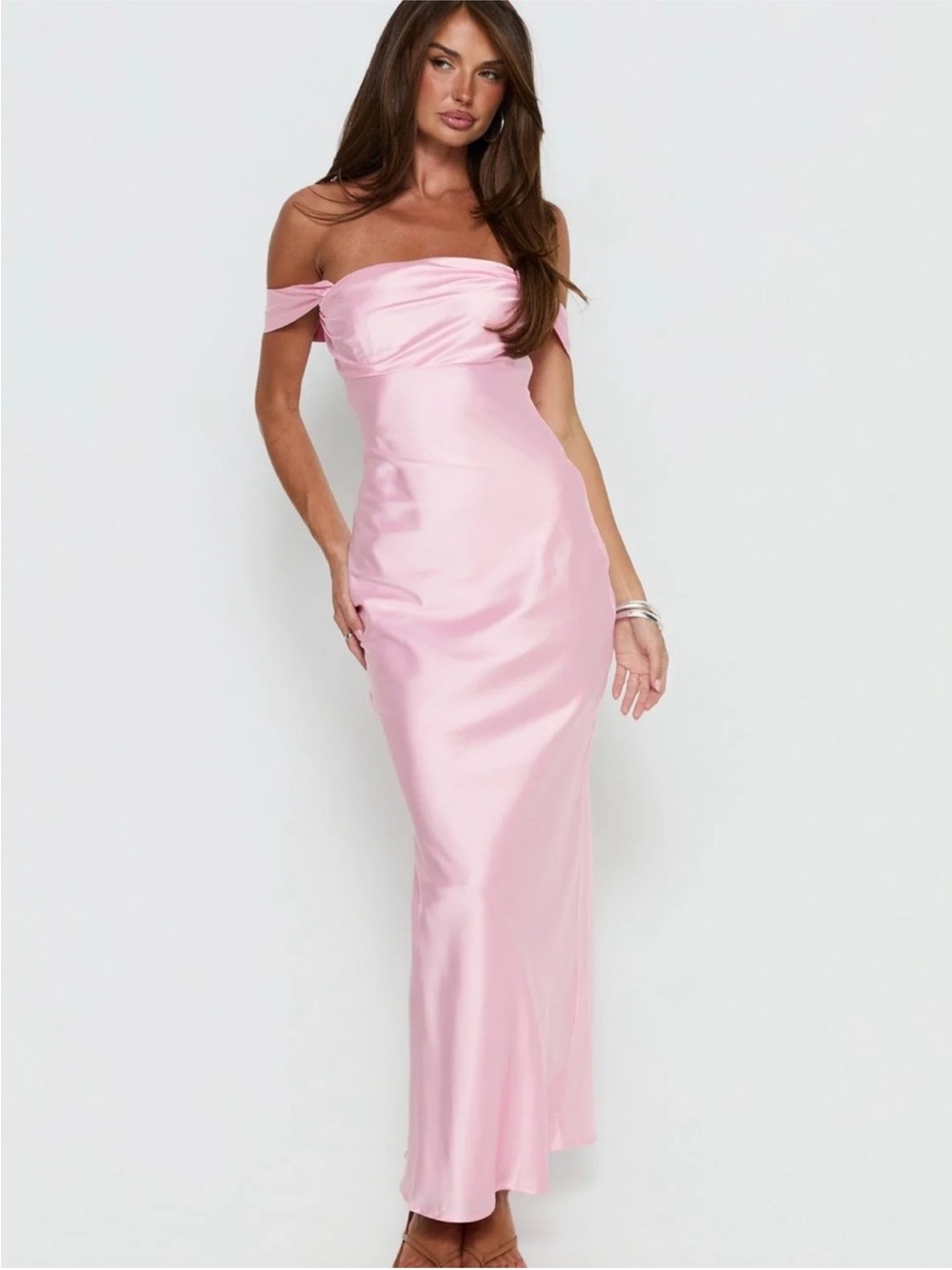 Princess Polly Azura Off The Shoulder Maxi Dress Pink New!
